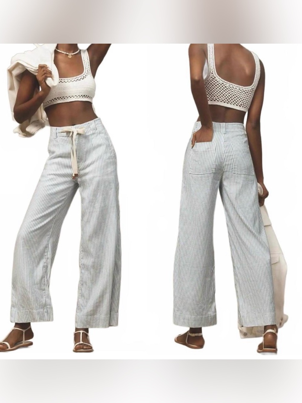 JOE'S JEANS Addison High Rose Drawstring Linen Wide Leg Pants in Rail Road